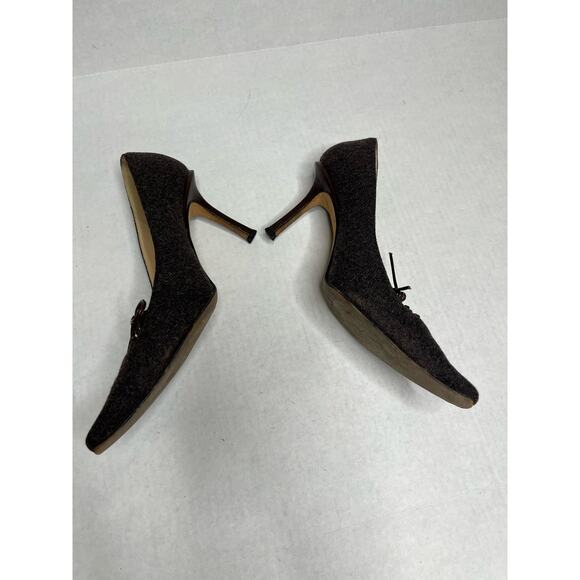 Jimmy Choo London Designer Lace Up Bow Detail square Pointed Toe Kitten Heels - Picture 5 of 10